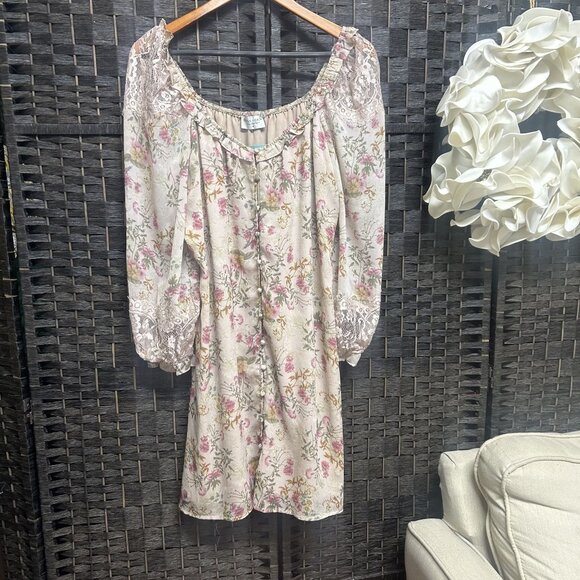 Dress Forum Pink Floral Button Up Midi Dress Size Medium - Picture 2 of 6